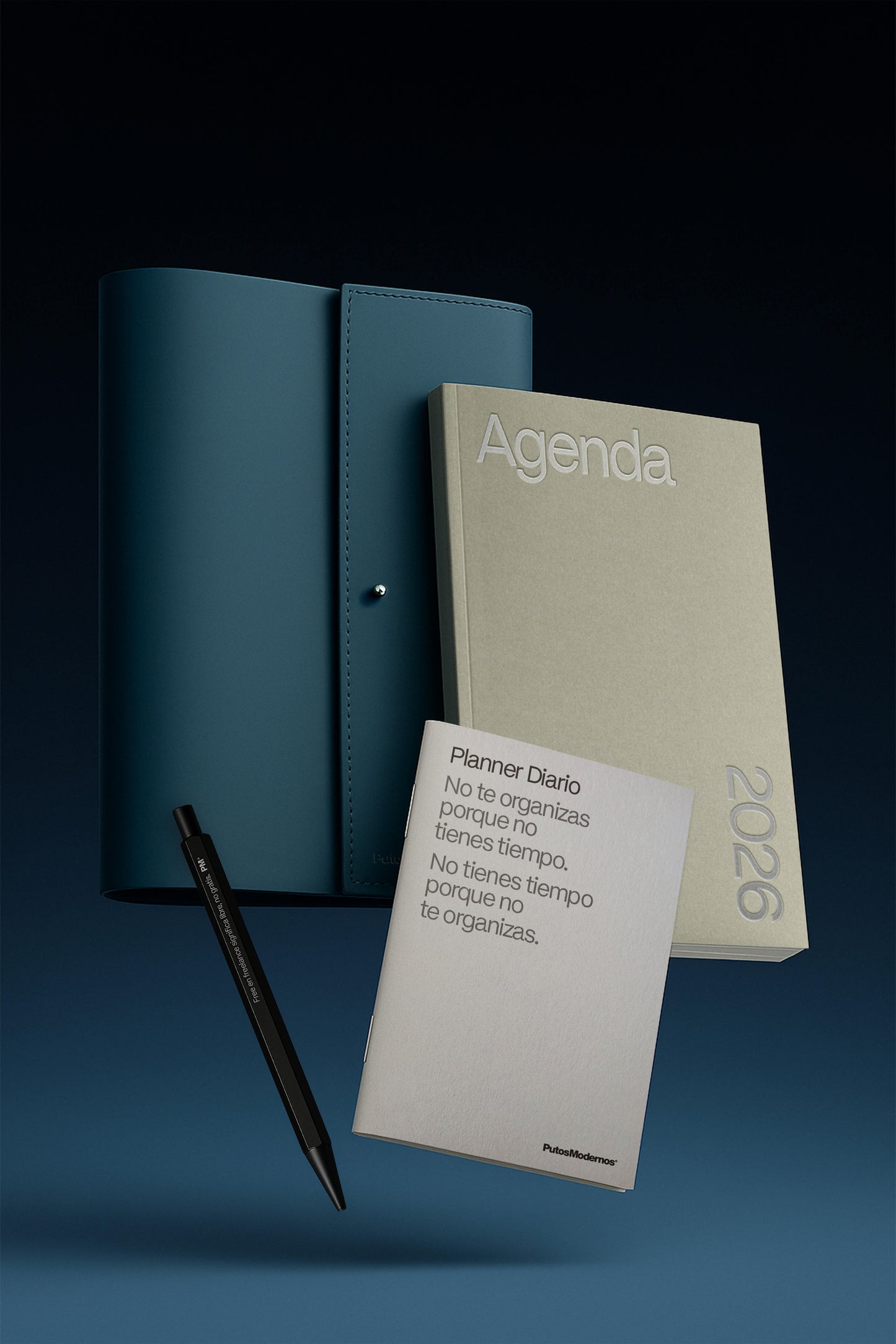 Pack Agenda Gris + Planner Diario + Funda Piel + Boli "Free"